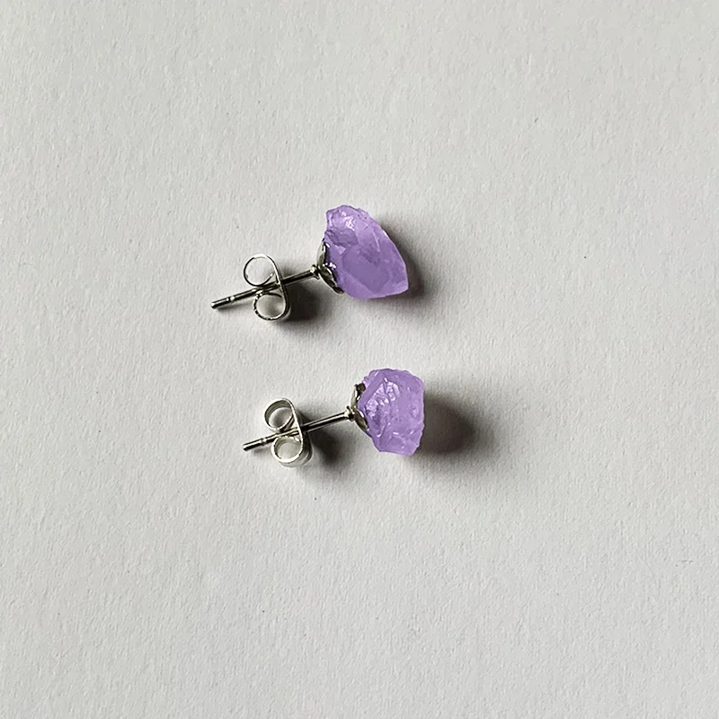 Natural Amethyst Rough Stone Earrings Simple and Fashionable Women\'s Earrings Earrings Crystal Flower Jewelry High-end Luxury