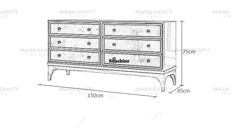 Simple modern TV cabinet Phnom Penh solid wood dining side cabinet Bedroom 6 chest cabinet