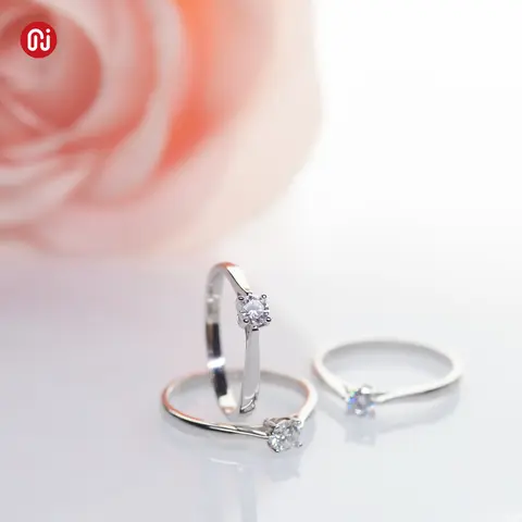 GIGAJEWE Moissanite 0.3ct 4mm Round Cut Blue/Pink/white 925 Silver Ring Diamond Test Passed Fashion Claw Setting Woman Girl Gift
