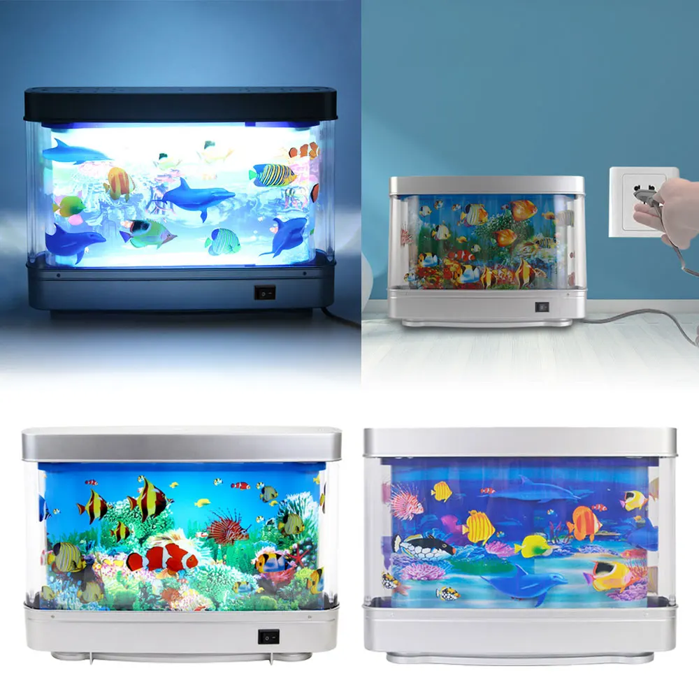 Led Fish Tank Lamp Sea View Fish Creative Simulation Aquarium Underwater World Landscape Lamp for Living Room Decoration