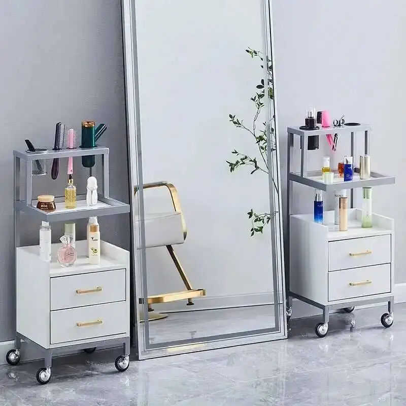 

Beauty Furniture Salon for Pink Wheeled Trolley Salon Salons Hairdressing Cabinet Beech Stainless Steel Equipment Aluminum Hair