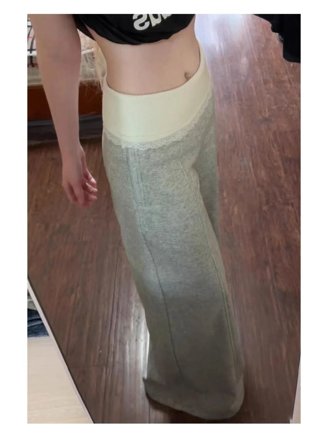 American retro spicy girl lace patchwork wide leg pants autumn and winter women with plush casual pants loose floor length pants