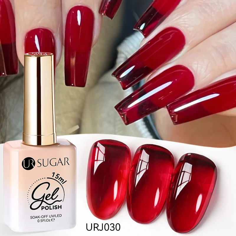 UR SUGAR 15 ml schwarzer Gelee-Gel-Nagellack, durchscheinend, rosa, milchig weiß, Nagelgel, Maniküre, UV-LED, semi-permanent, Soak-Off-Nagellack