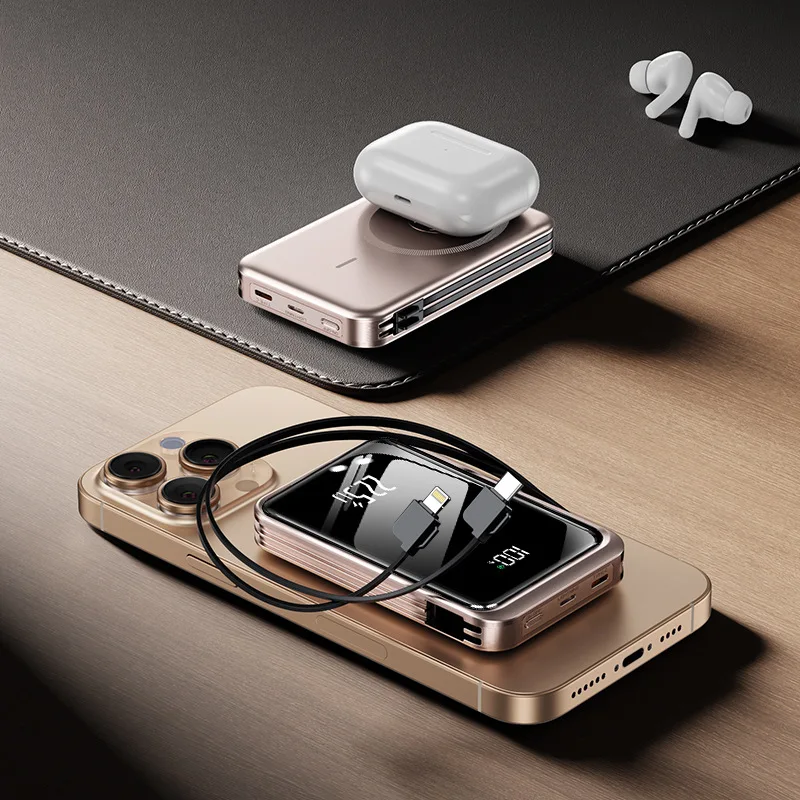 New Watch Earphones Magnetic Wireless Charging 10000mAh Belt Cable Ultra-thin Fast Power Bank Mobile Power Supply