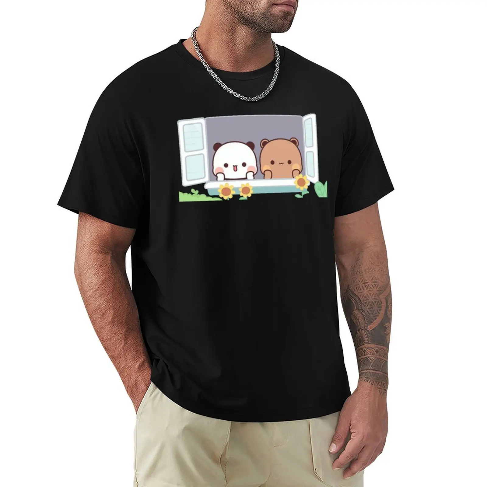 

Bear and Panda Bubu Dudu Balloon T-Shirt Casual All Match Tee Shirt for Men