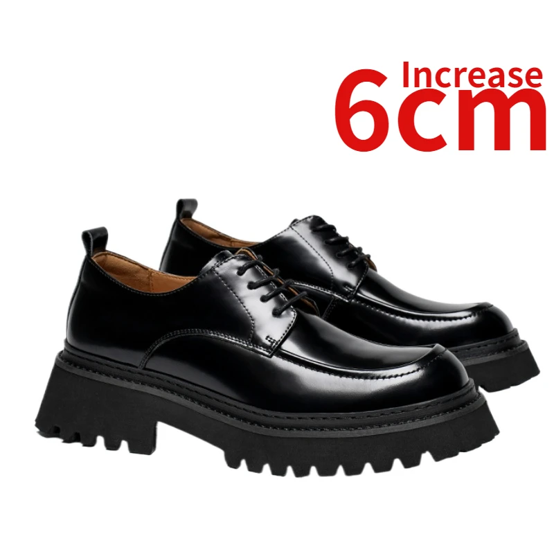 

Invisible Height Increasing Design Thick Soled Derby Shoes for Men's Dress Shoes Increase 6cm Breathable Casual Leather Shoe Man