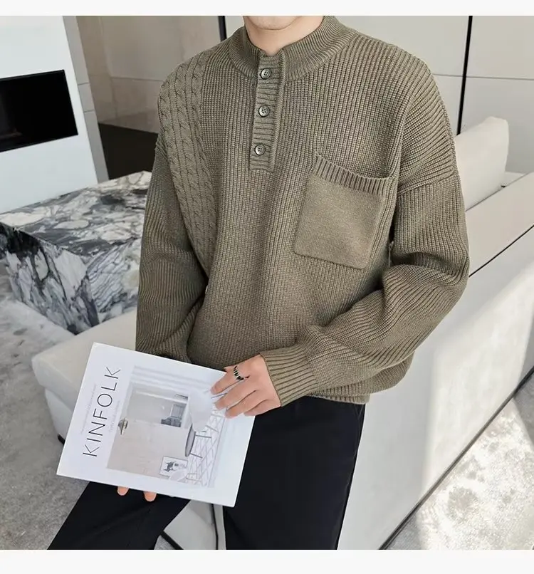 الخريف الشتاء طوق كيت تريكو الرجال تويست إبرة على الانترنت irt الأمريكية الرجعية محبوك سترة الشباب عادية فضفاض صالح #5