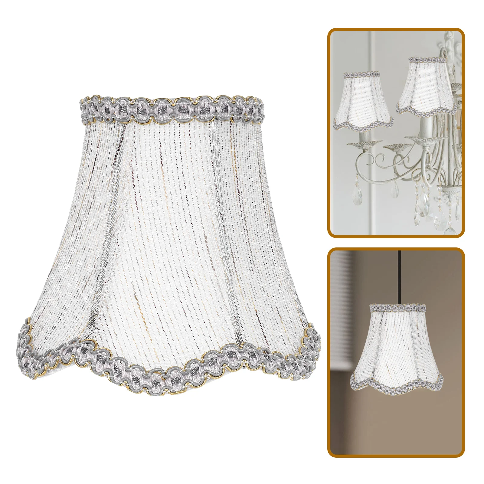 

Elegant Bell Shape Lamp Shade Cover in Cloth and Metal for Table Desk Floor Lamp Easy Install Replacement Shade for Home Hotel