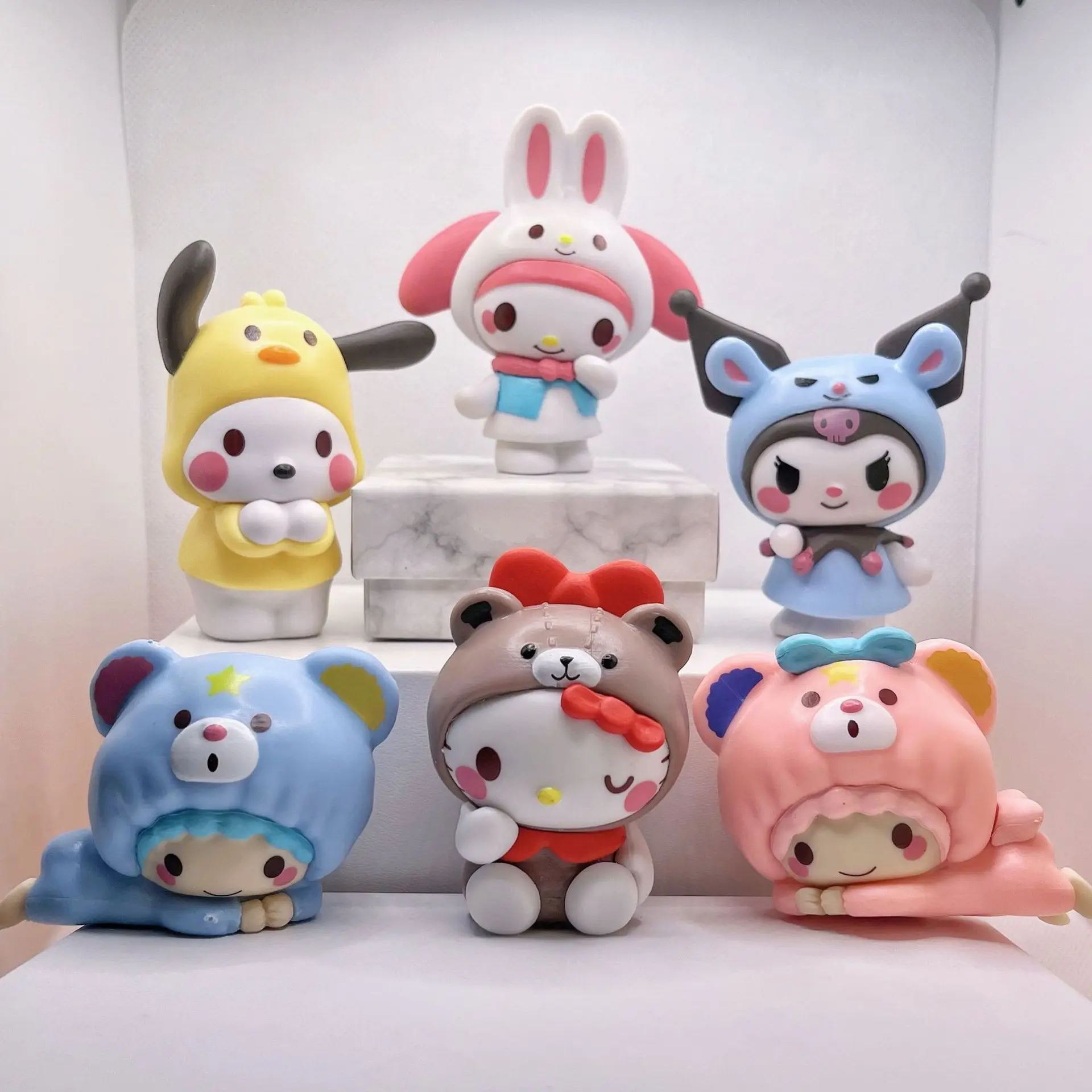 

Sanrio Characters Animal Hood Figure Set My Melody Kuromi Hello Kitty Pochacco Little Twin Stars Cute Collectible Toy