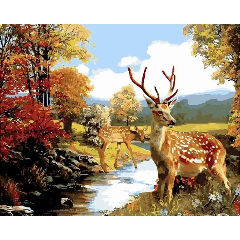 

GATYZTORY Oil Painting By Numbers For Adults Children Deer Animal Picture By Number HandPainted 60x75cm Frame Home Decoration