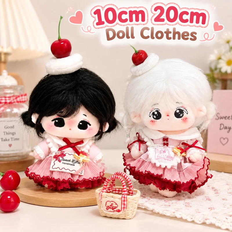 10cm 20cm Cotton Doll Clothes Cherry Cake Pie Series Dress Set Cute Red Cherry Headpiece Suitable For Various Doll Body Types
