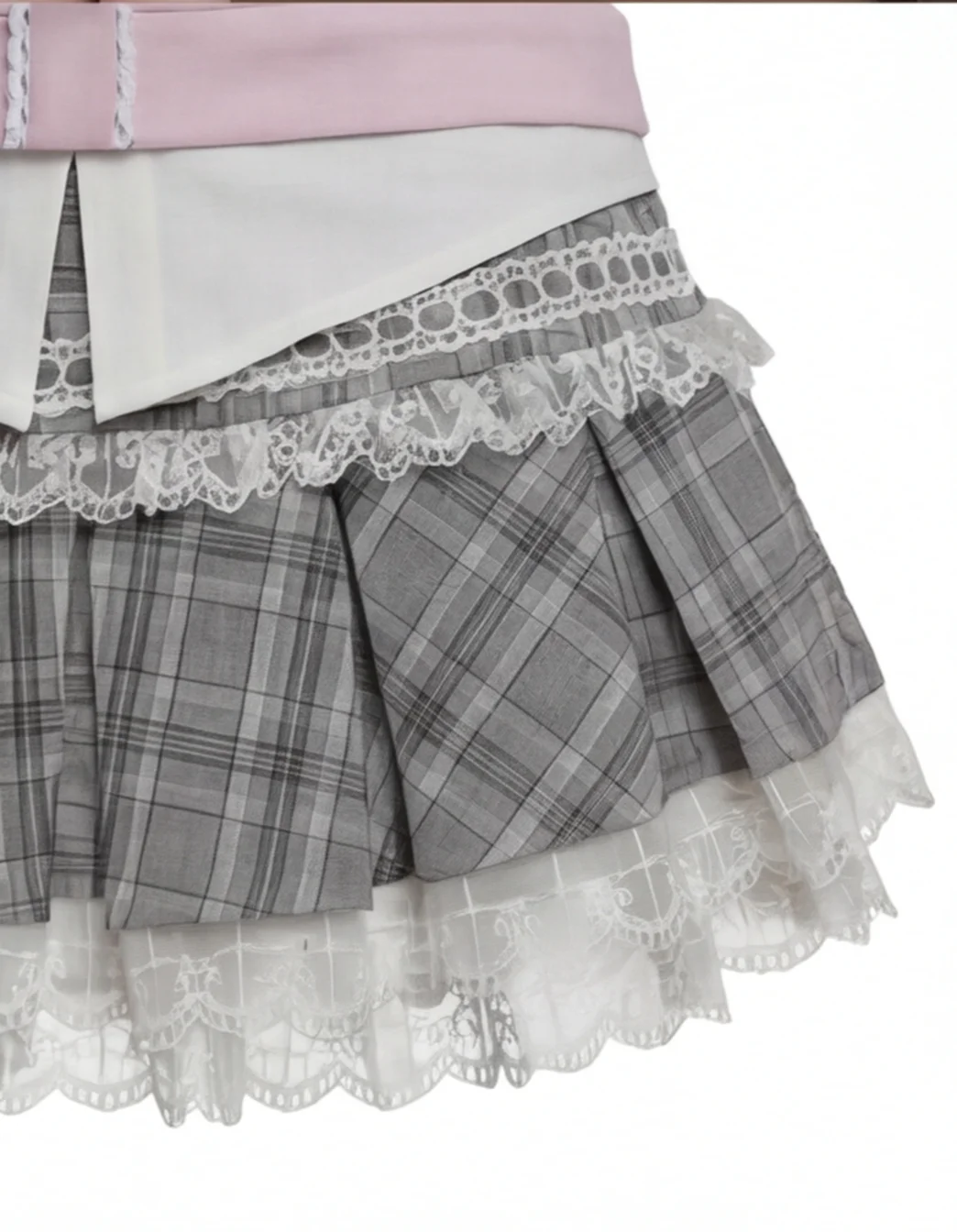 女性用ピンクレースパッチワークトップ、大きなリボンとパフスリ - Skirts のレビューと価格
