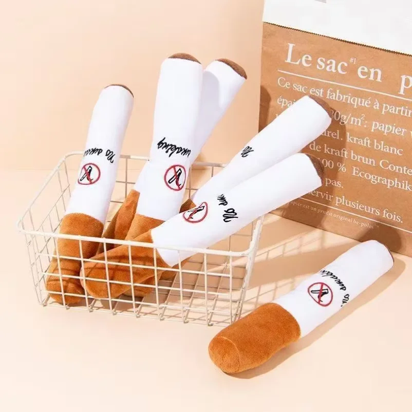 Funny Pet Toys Cigar Big Smoke Plush Squeak Dog Chew Toy Interactive Molar  Chew Toy Bite Resistant Fake Cigarette Dog Chew Toy