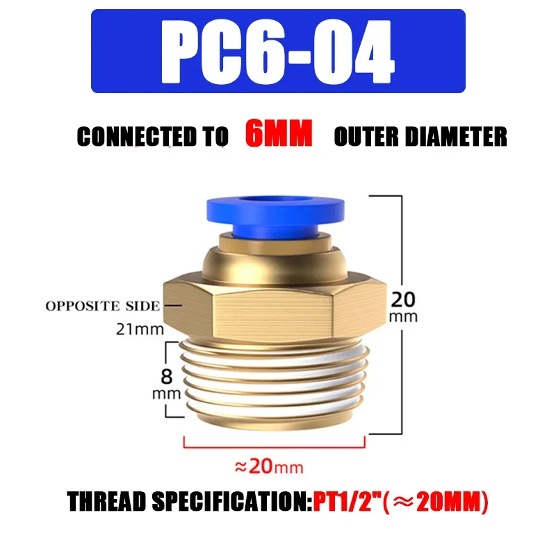 10/50 Stück PC-Pneumatik-Schnellverbinder 4–12 mm, Push-In-Anschluss für 1/8 Zoll, 1/4 Zoll, 3/8 Zoll, 1/2 Zoll BSPT-Gewinde, Luftschlauch und -rohr, für den industriellen Einsatz 