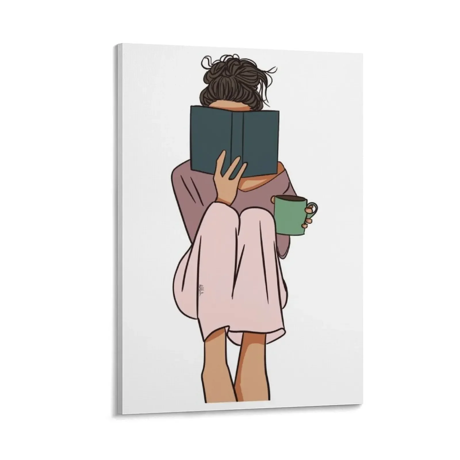 

Illustration of a girl reading and drinking coffee Canvas Painting bedroom decoration Home decoration wall decoration painting