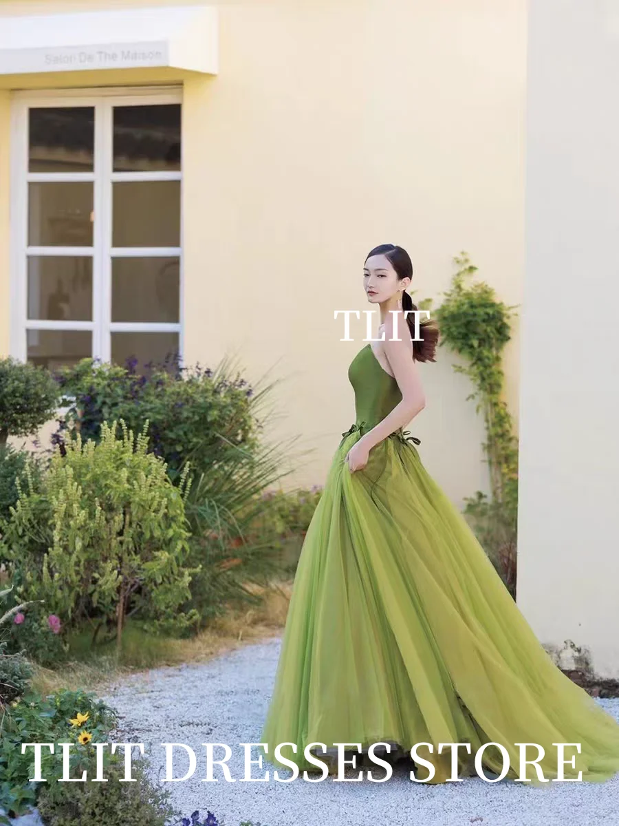 TLIT แฟรี่ คัลเลอร์บล็อคผ้าไหมทูล A-Line ชุดราตรีเกาหลีชุดแต่งงานถ่ายภาพแขนกุดชุดราตรีที่กำหนดเอง