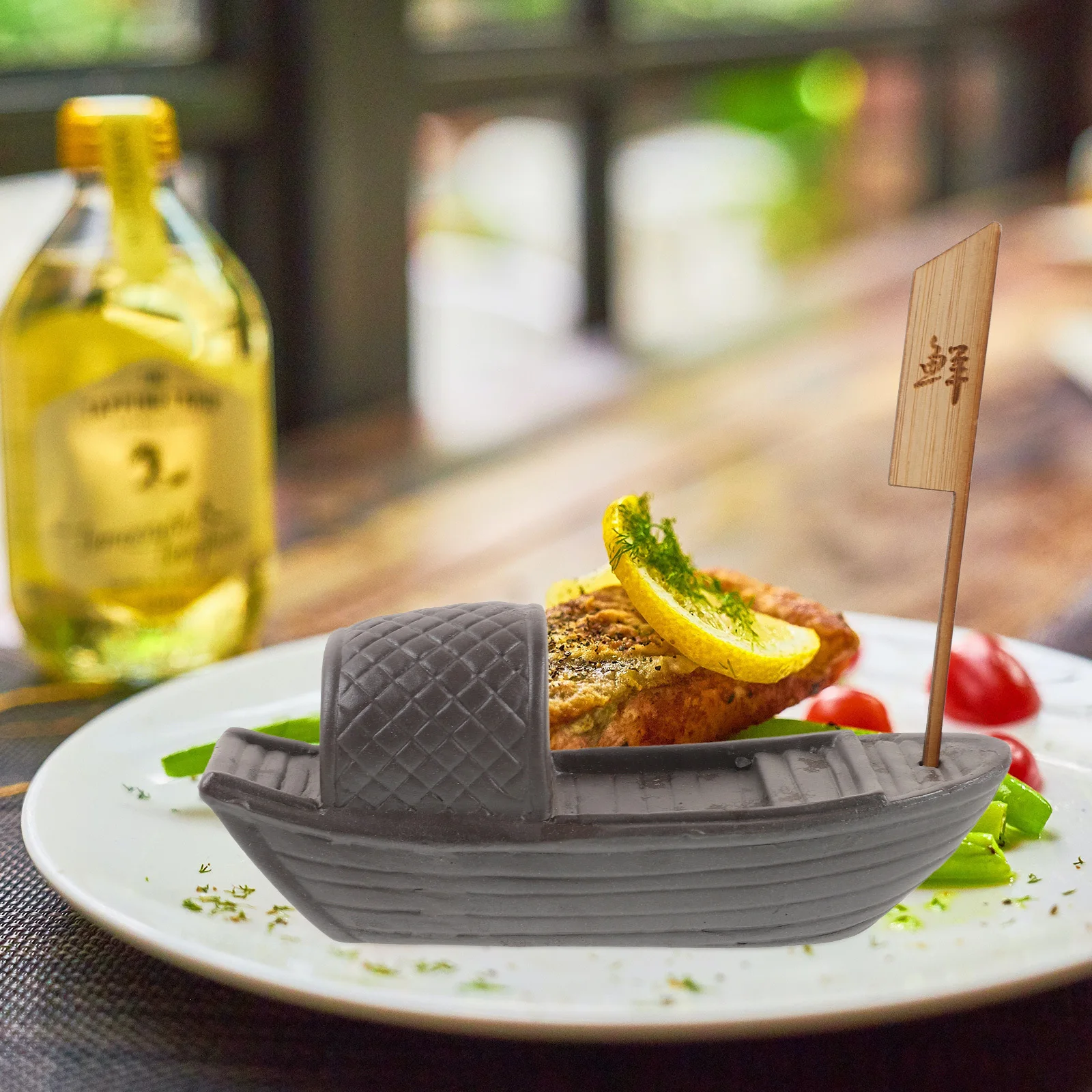 

Ceramic Wood Japanese Sashimi Plate Boat Adornment Realistic Modeling Sushi Platter Ornament Unique Creativity Kitchen Accessory