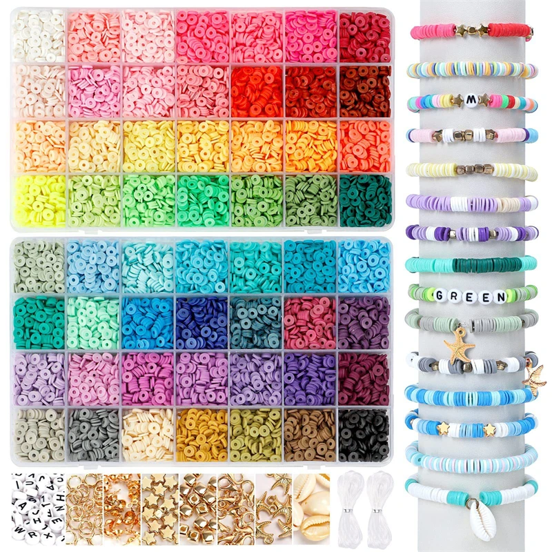 

6MM Polymer Clay Flat Beads Set For Jewelry Making Accessories Kit Boho Clay Chips Beads For Bracelet Making Set Children Gifts