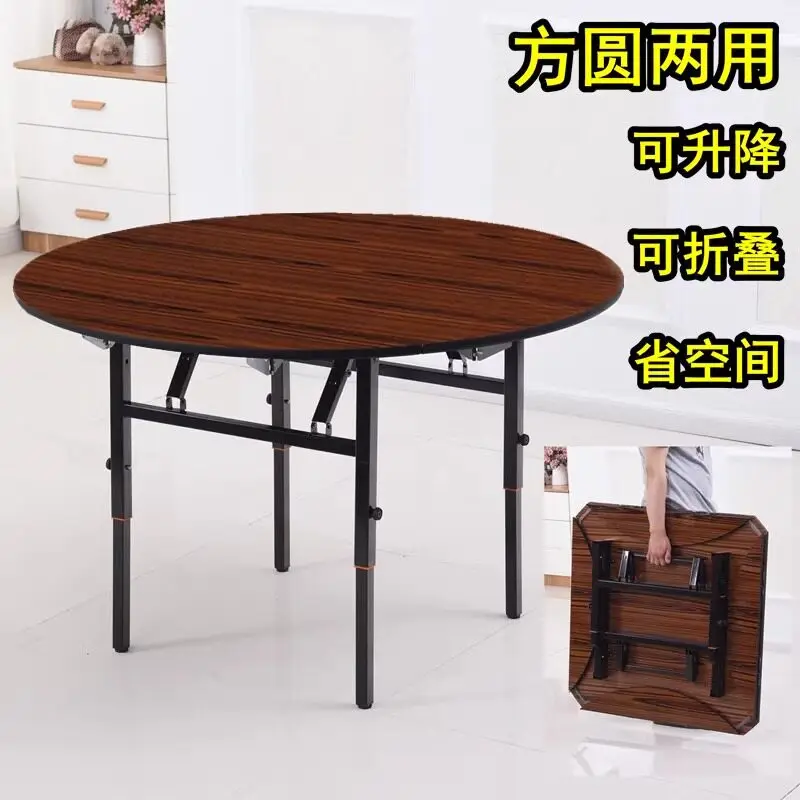 Folding table dining table household small apartment simple eating table round stall square  becomes round