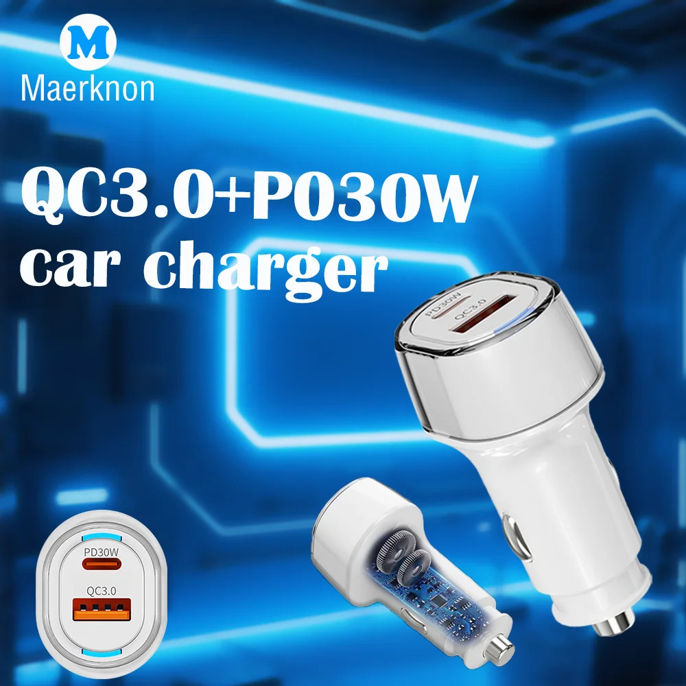 

Upgrade QC3.0+P030W Car Adapter Charger 2 Ports USB Type C Fast Charging For Xiaomi iPhone Huawei Samsung Car Smartphone Charger