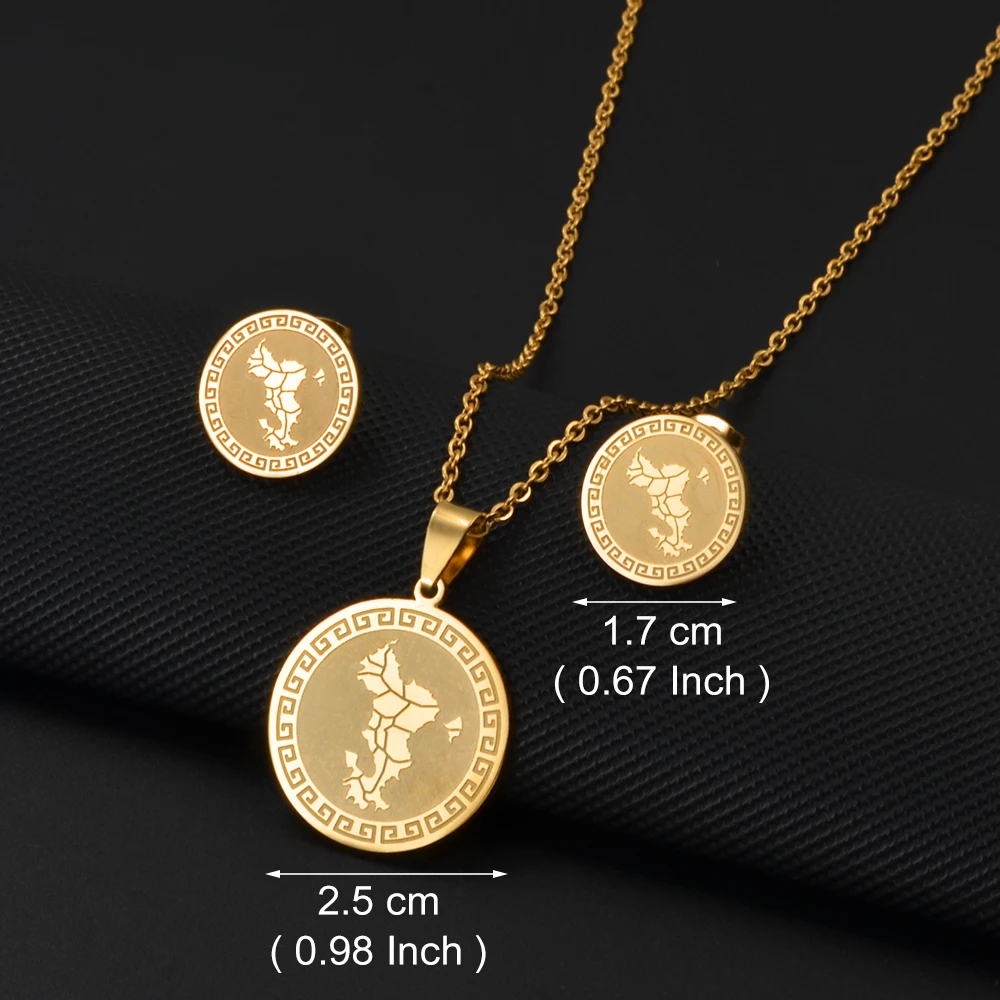 Women's Stainless Steel Mayotte Map Necklace & Earrings Set