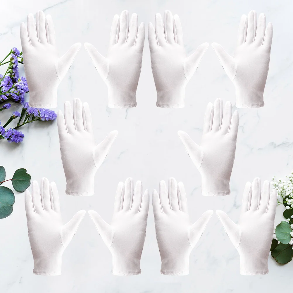 

5pcs Jewelry White Stretchy For Inspection Etiquette Protective Gloves Precision Handling Dust- Gloves