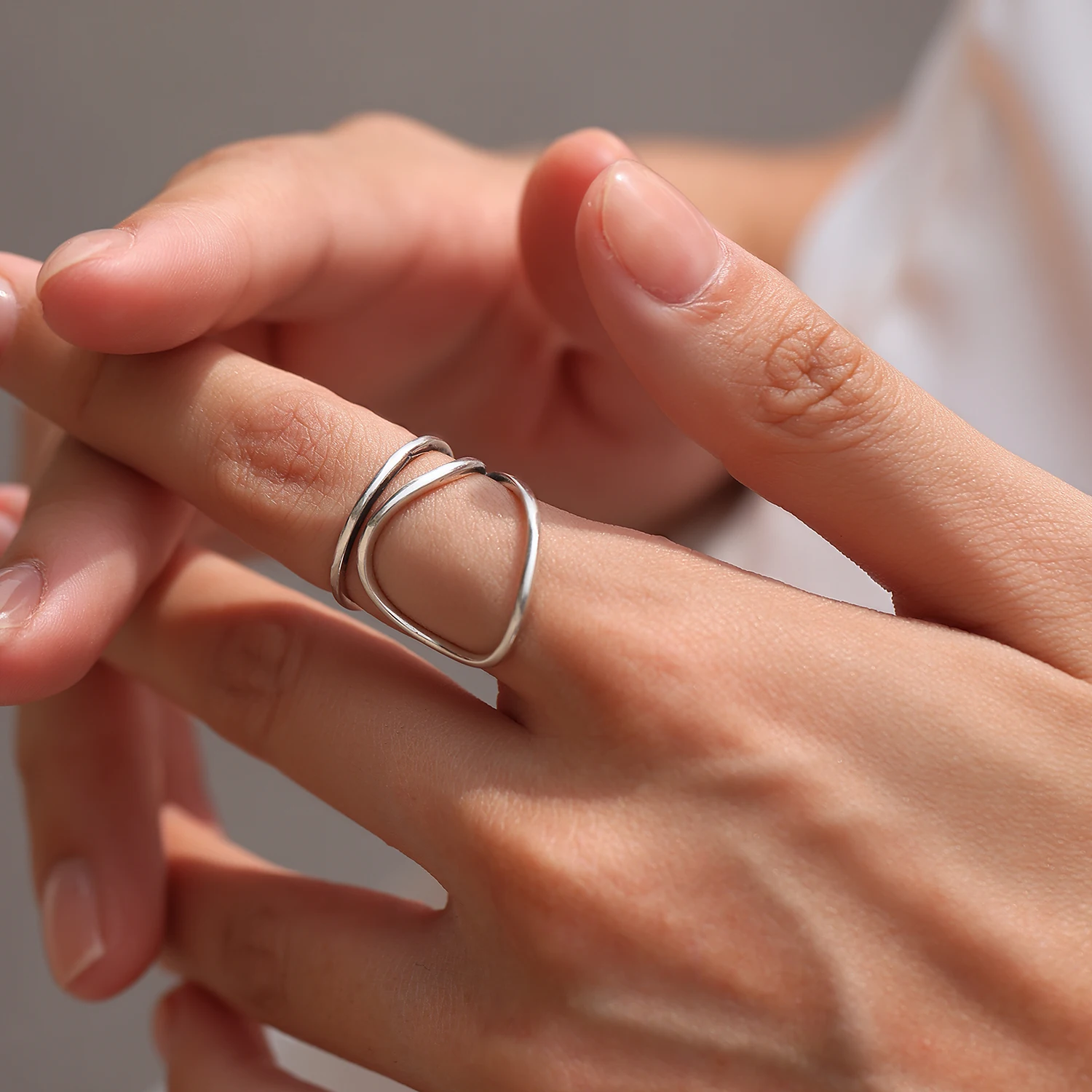 MODIAN 925 Sterling Silver Double Layer Irregular Curve Ring Minimalist Abstract Art Finger Rings For Women Fine Jewelry Gift