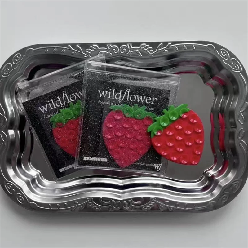 Wildflower Love Sucker Sucking Disc Strawberry Phone Case For iPhone 18 17 16 15 14 13 Pro Max Star Suction Cup Stickers Cover