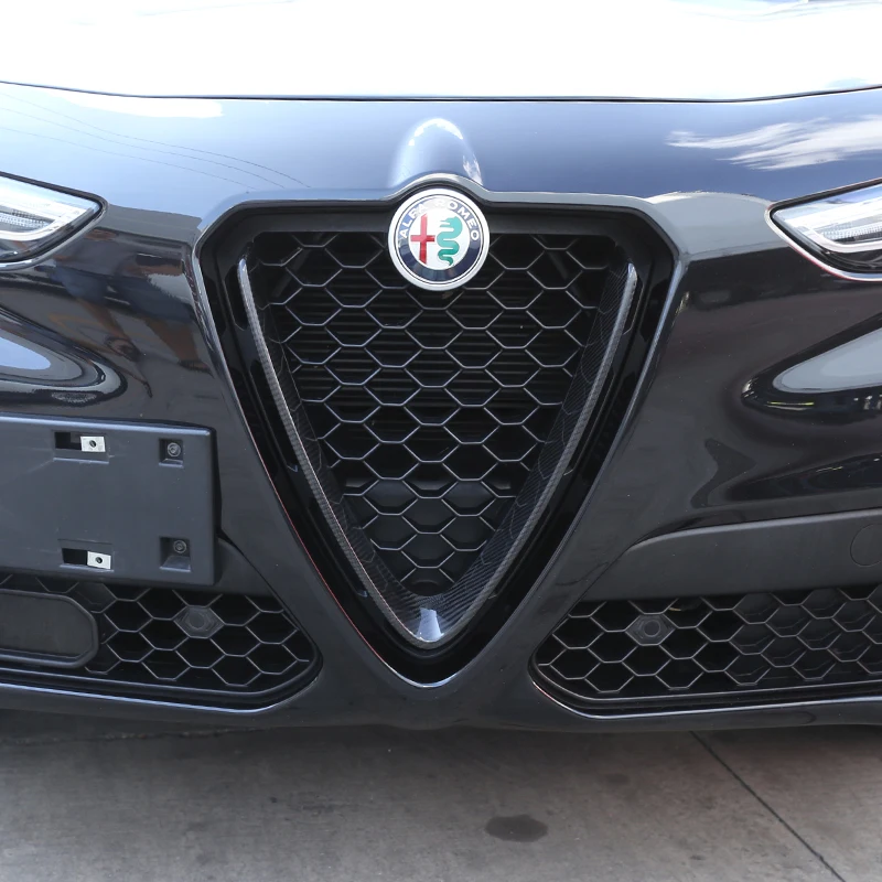For Alfa Romeo Giulia Stelvio 2017-2026 Real Carbon Fiber Car Front Grilles V Frame Decoration Trim Sticker Logo Ring Cover view 5