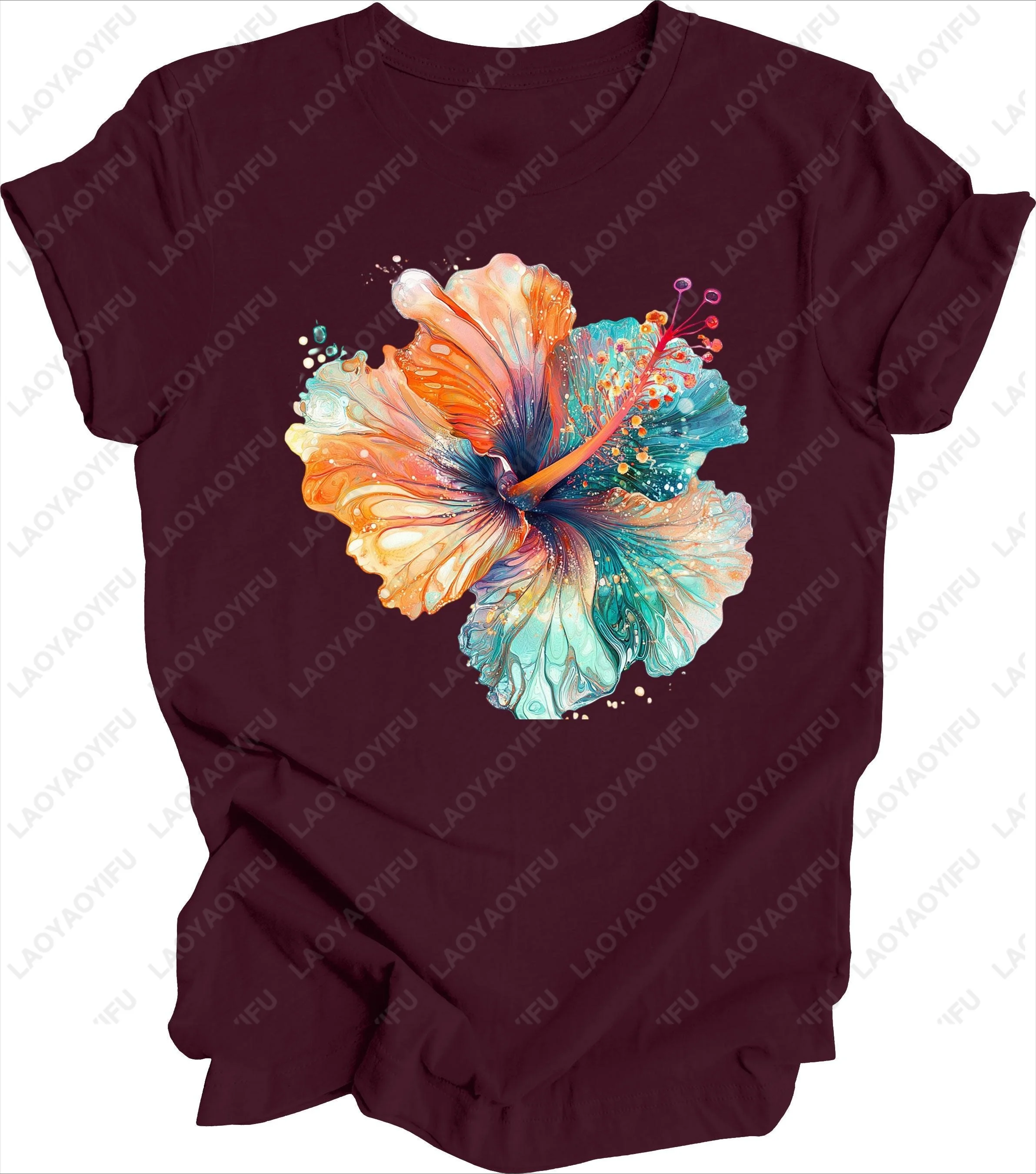 Hibiscus Flower Graphic Vintage Style Tshirt - Hawaii Tropical Vacation Souvenir T Shirt Casual Fashion Loose Harajuku T-shirt