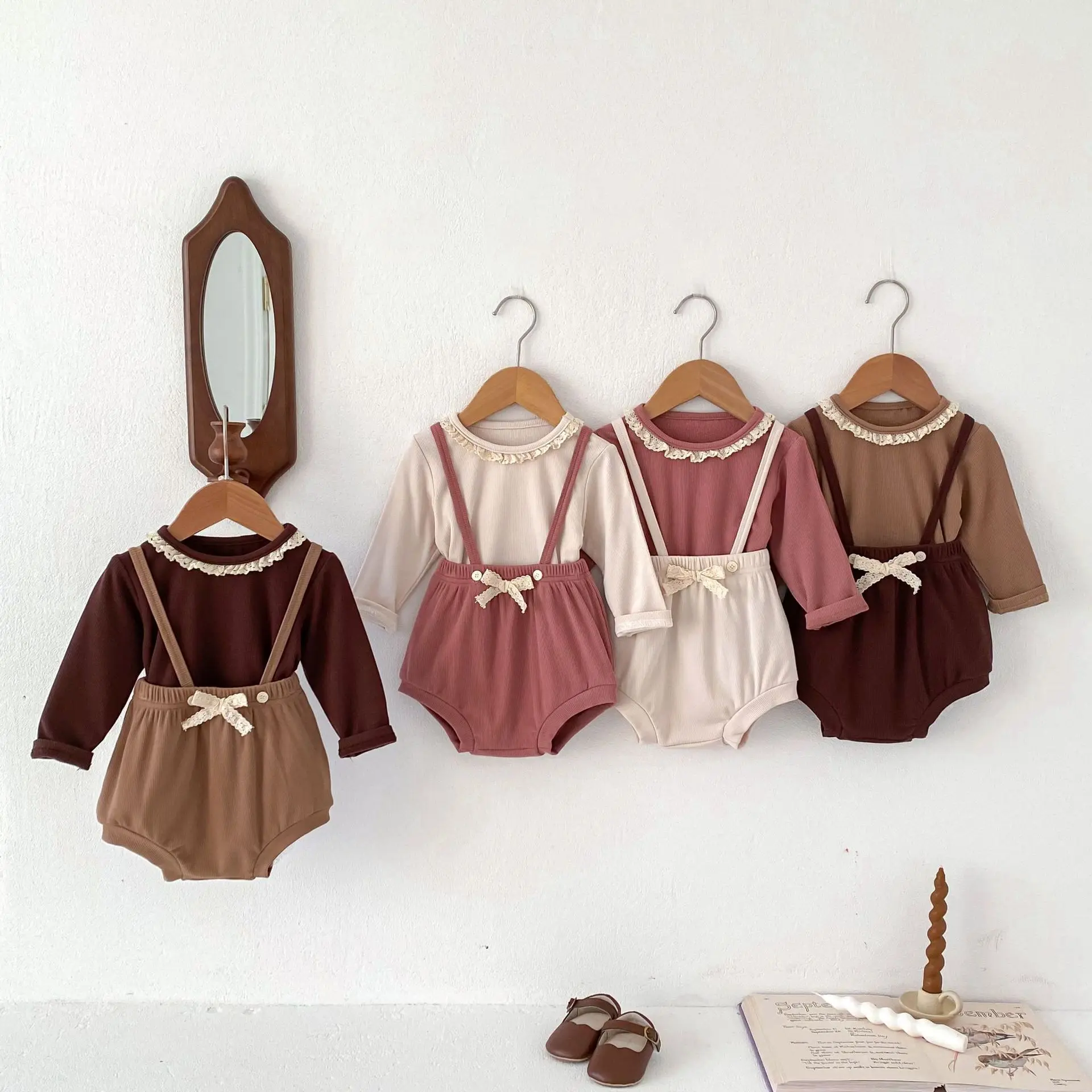 2024 Spring Infant and Toddler Korean Style Clothes New Suit Fashionable Suspenders Baby Girl Lace T-Shirt Top