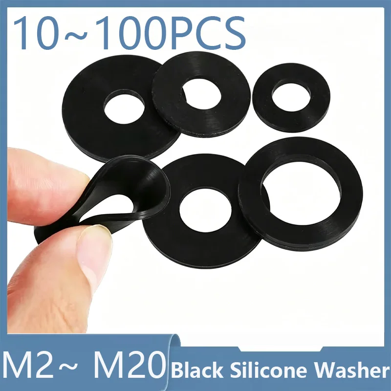 10~100 Pcs Black Silicone Washer M2 M2.5 M2.7 M3 M4 M5 M6 M8 M10 M12 M16 M20 O-ring Silicone Rubber Flat Washer Seal Ring Gasket