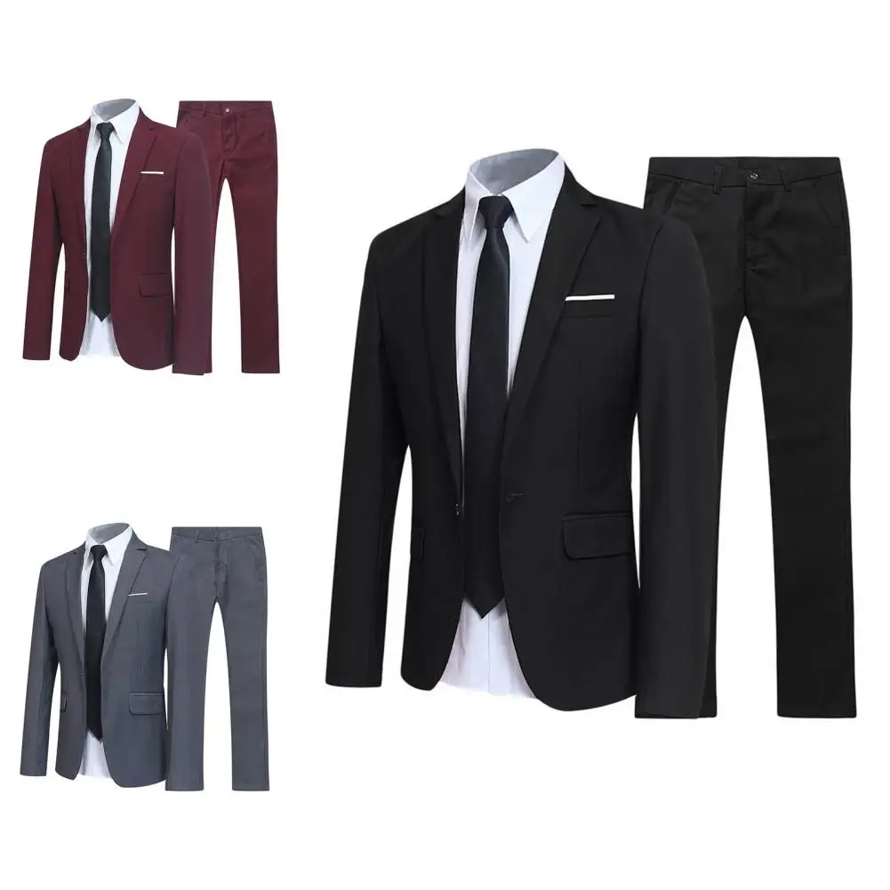 

2023 Stylish Wedding Suit Set Men Groom Suit Set Pockets Skin-friendly Turndown Collar Buttons Suit