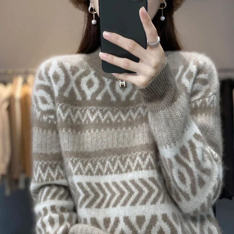 Cashmere Sweater Women\'s 2023 Autumn/Winter New 100% Pure Wool Sweater Loose Large Size Thick Luxury Pullover Knitted Top Female