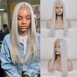 Charisma Synthetic Lace Front Wig for Women Silver Grey Straight Prepluck Natural Hairline Soft Synthetic Wig Cosplay Daily