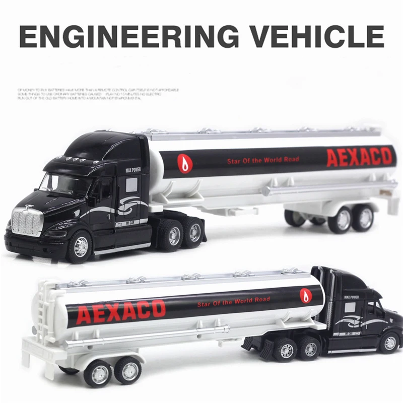 Toy Alloy Car Diecast 1:48 Tanker Truck Model Transporter Container Trolley Truck Rubber Tire Vehicles Kids Gift Toys For Boys