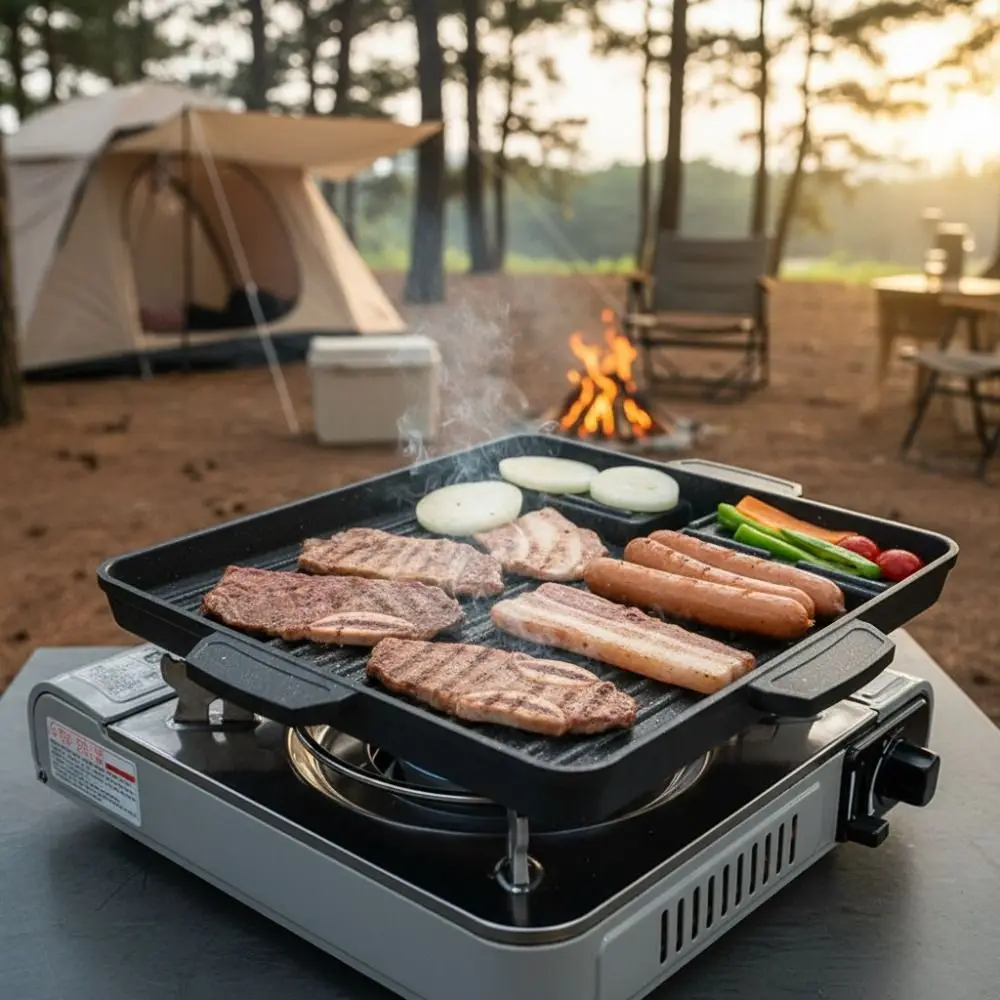 Aluminum Alloy Korean-style Barbecue Pan Rectangular with Oil Drain Port Grill Meat Plate Non-stick Barbecue Plate Picnic
