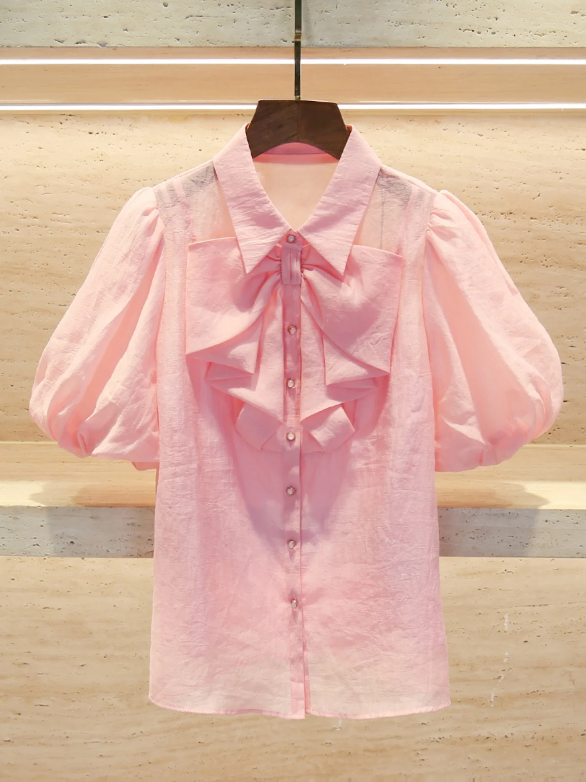 

South Oil High-End Women's Summer New Knot Loose Bubble Sve irt Top Commute Sle ort Sve Regular Length