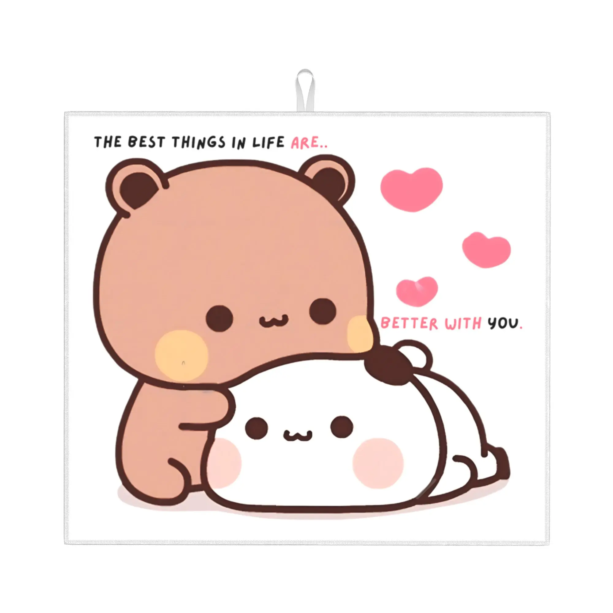 Panda Bear And Brownie True Love BUBU DUDU Drying Mat For Kitchen Waterproof Non‑Slip Oil Proof Countertop Protector Mat