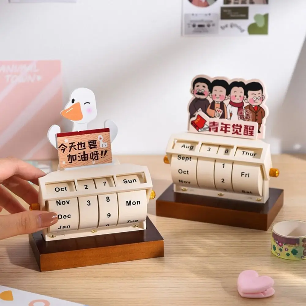 

Miniature Art Ornament Perpetual Date Calendar Schedule Reminder Desktop Ornaments Rotating Desk Calendar Wooden Adjustable