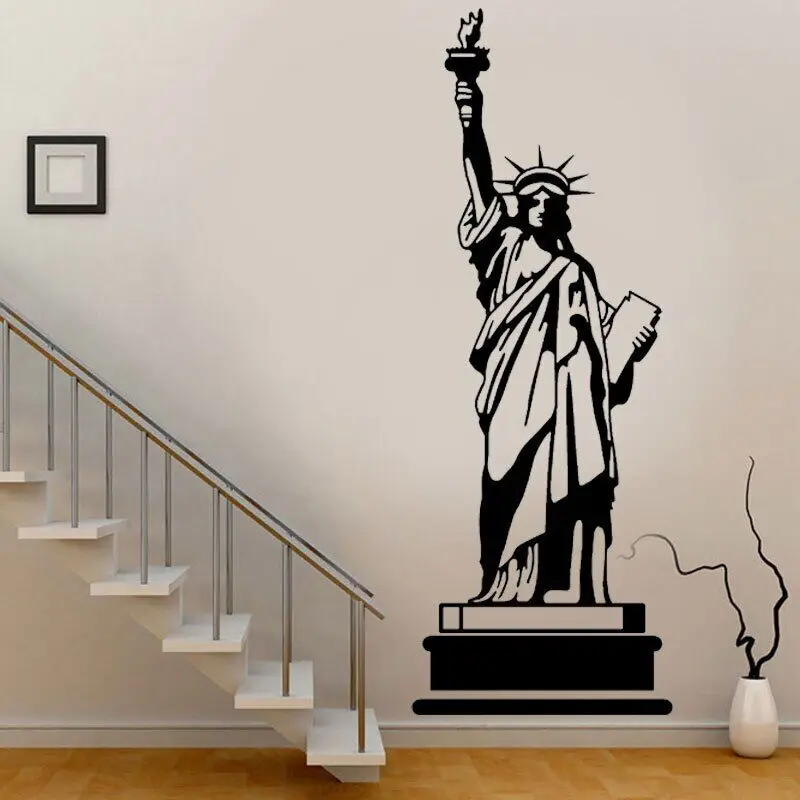Duży rozmiar New York Landmark Building Statua Wolności Naklejka ścienna Home Decor Salon Winyl Usuwalny Czarny Mural E6810