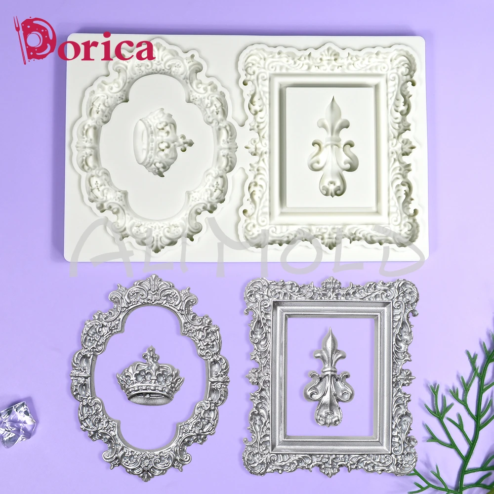 Korona Rama Wytłoczony Wzór Fondant Silikonowa Forma Sugarcraft Czekoladowa Forma do Ciasta Żywica Glina Model Narzędzie do Dekoracji Domu Naczynia do pieczenia