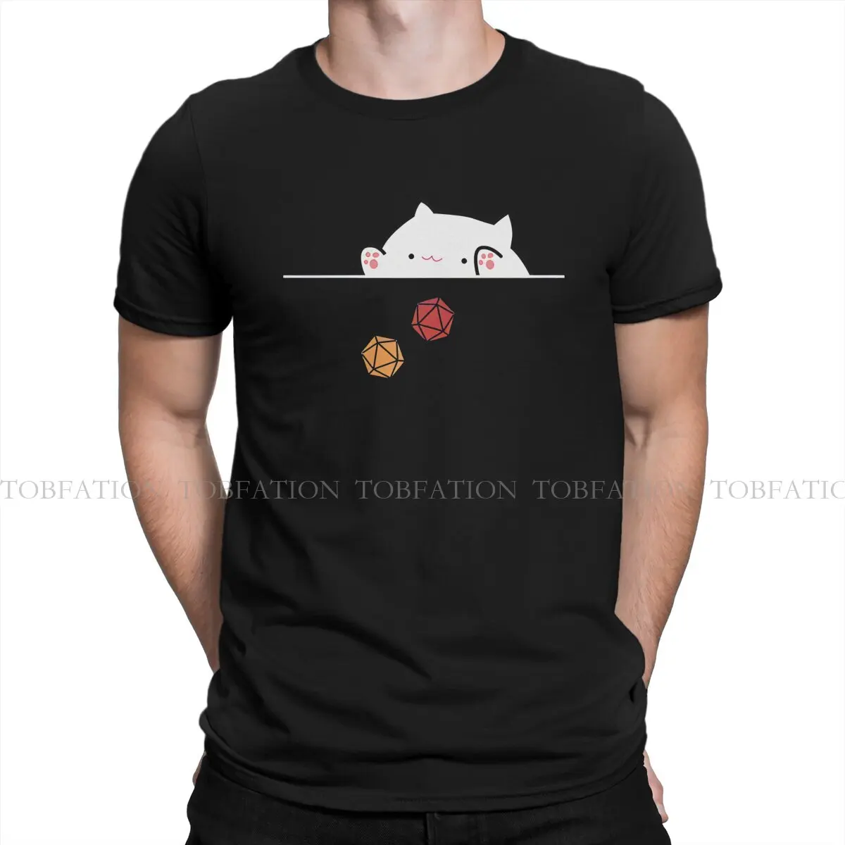 DND Dices Game 100% Cotton TShirts Cat Rolling 20 Distinctive Homme T Shirt Hipster Clothing