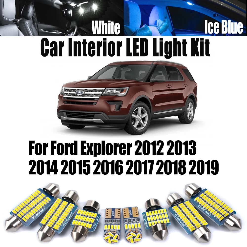 12Pcs Canbus For Ford Explorer 2012- 2016 2017 2018 2019 Car License Plate Trunk Bulb LED Lighting Interior Map Dome Light Kit