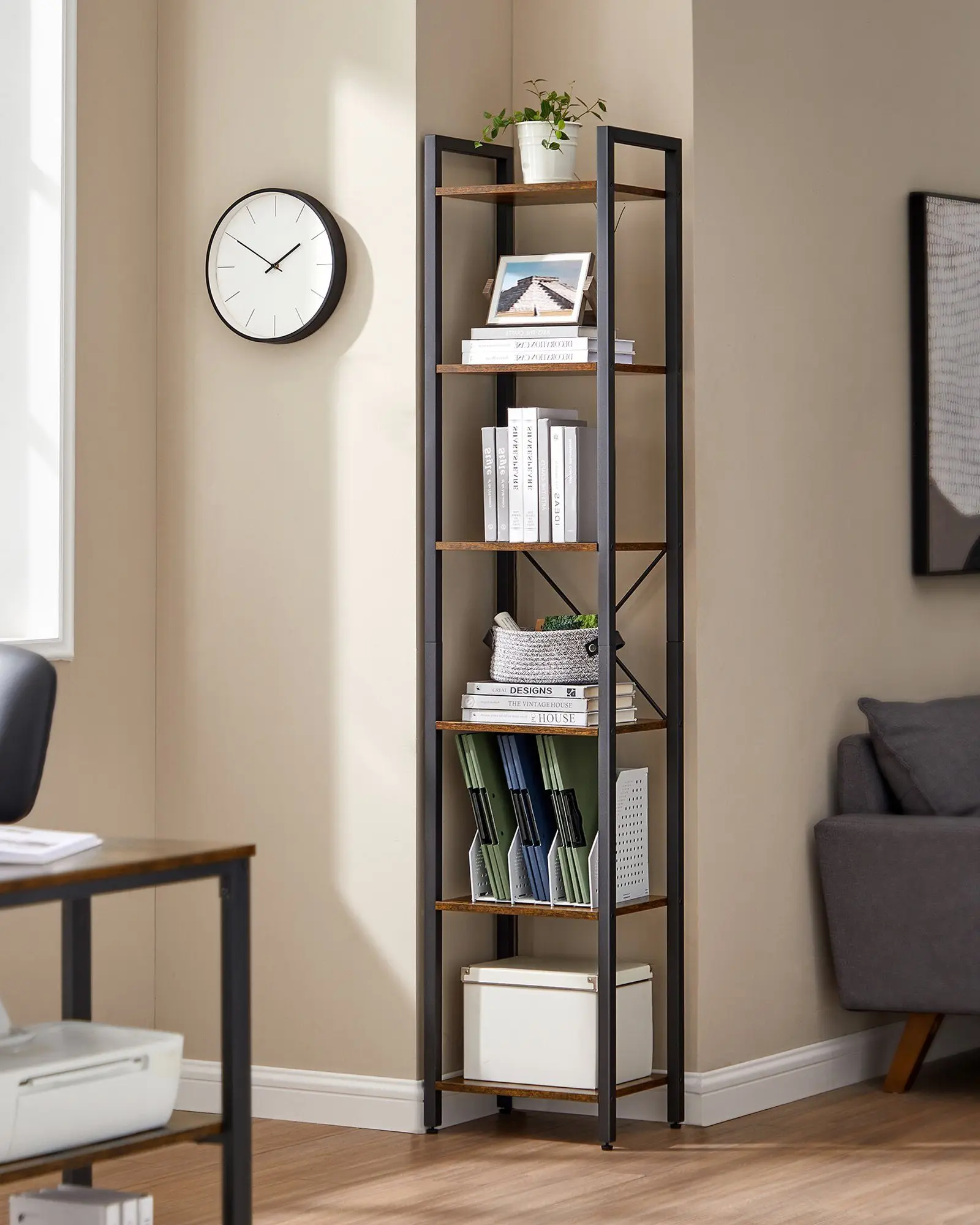 VASAGLE 6-level bookcase, standing rack, DVD shelf, office rack