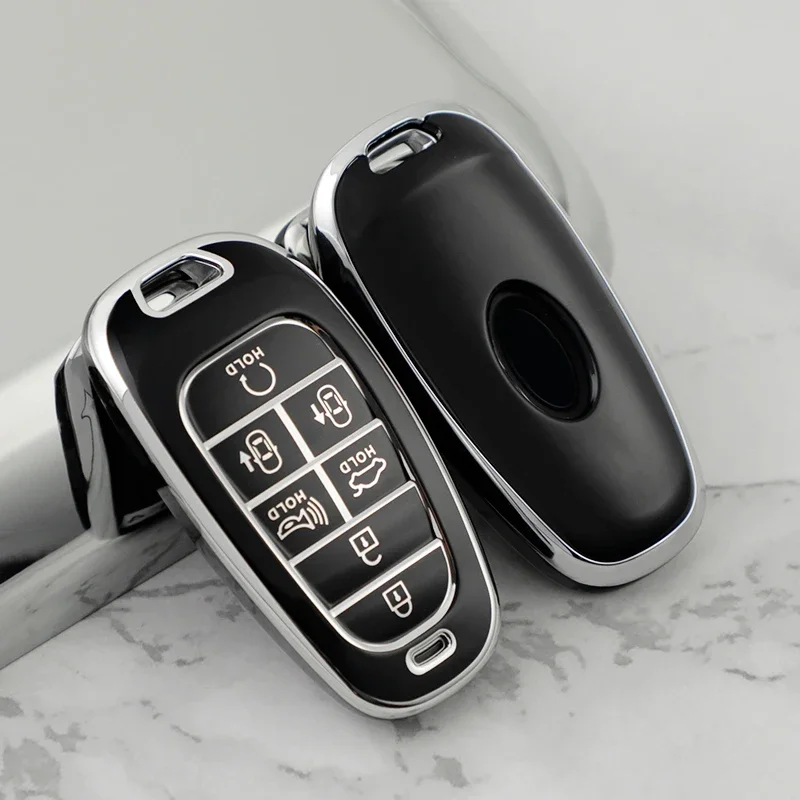 4/5/6/7 Bottons Silver Tpu Car Key Case Cover for Hyundai Tucson Solaris Sonata Hybrid Nexo Nx4 Grand Santa Fe Atos Prime Ioniq