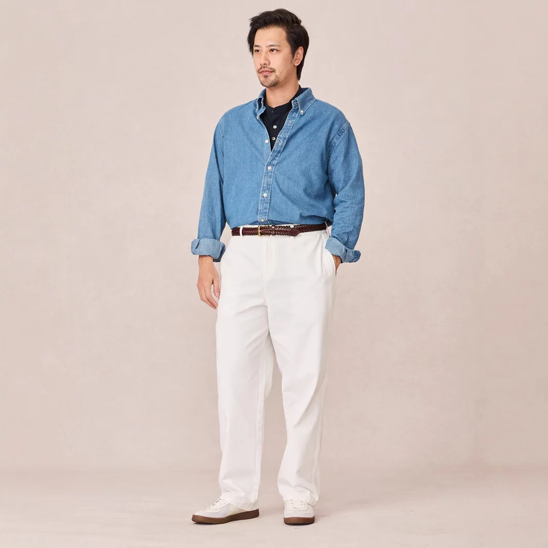 Men's Denim Shirt Solid Color Lapel Long Sleeve Single Breasted Washed Stretch Durable Comfortable Classic Versatile Daily Wear