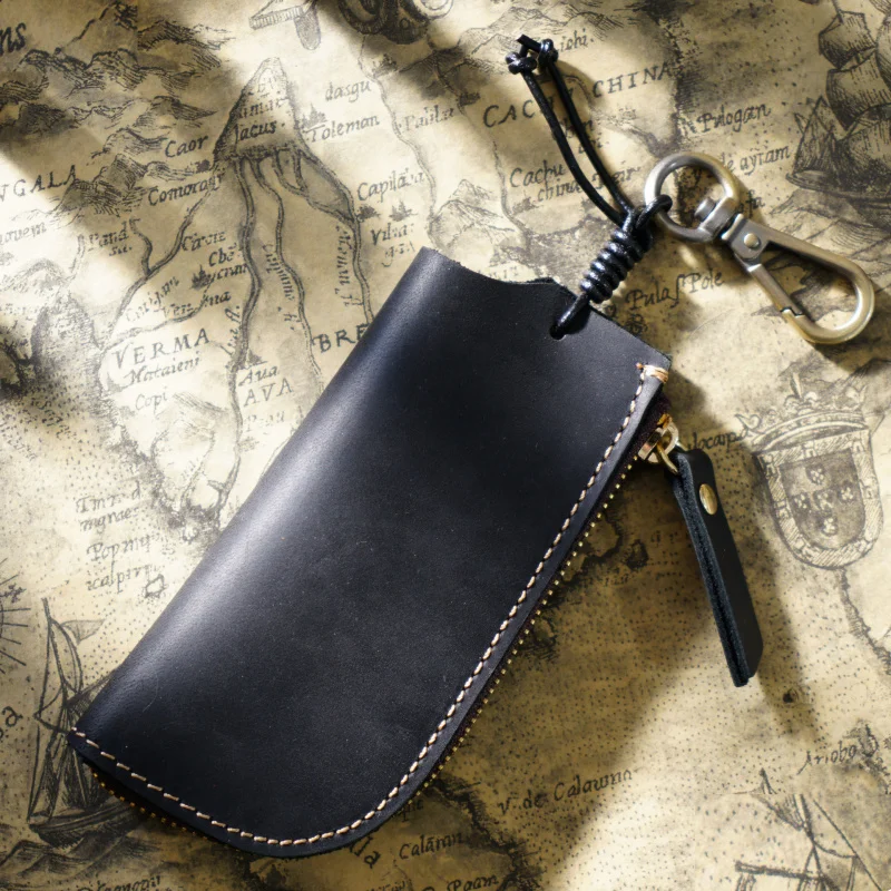 Genuine Leather Handmade Zipper Key Bag Crazy Horse Leather Men's Waist Hanging Coin Purse Multifunctional Keychain