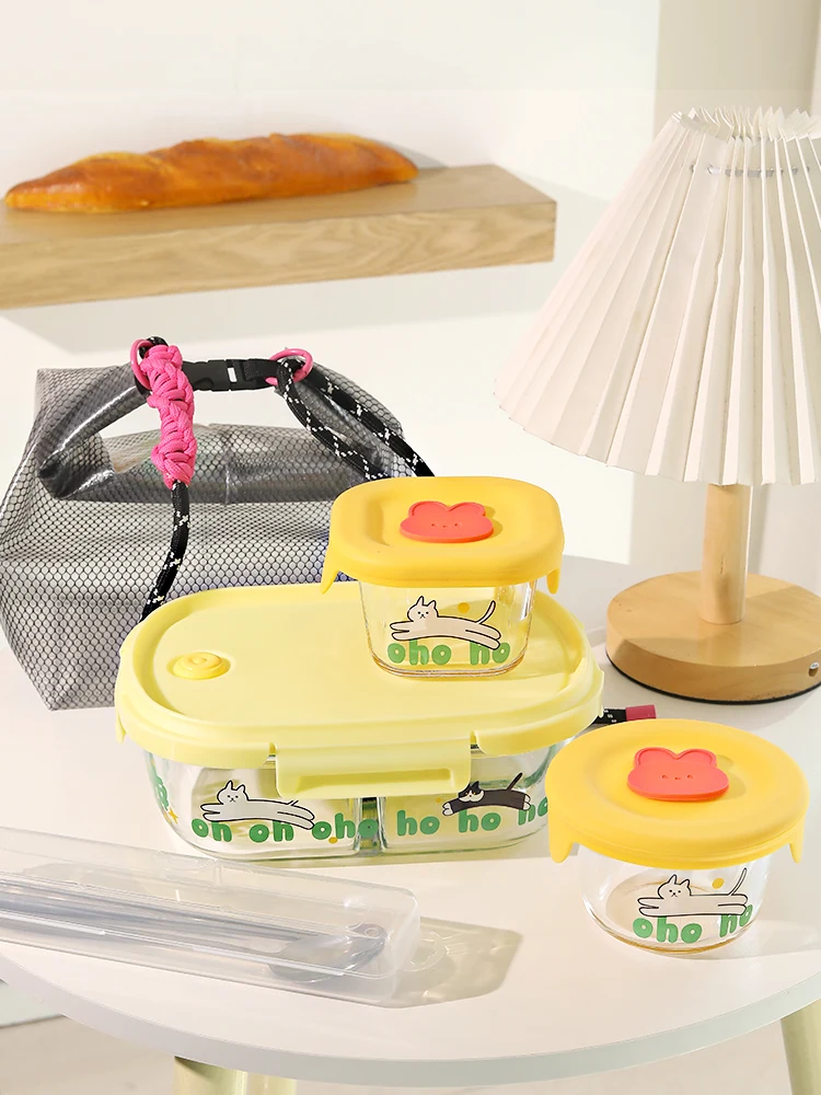 

Стеклянный ланч-бокс для микроволновой печи Se с разделителями и крышкой Контейнер для консервации Fren для офисных работников Чаша для супа и еды