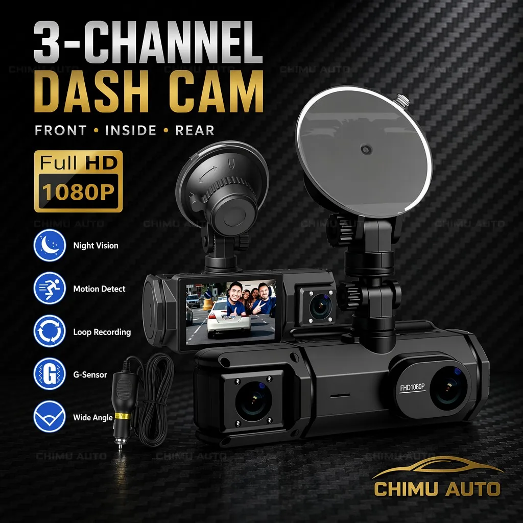 【CHIMU AUTO】 1080P 3-Channel Dash Cam Front Interior Rear WiFi Car DVR WiFi Phone Link IR Night Vision 170° Wide Angle